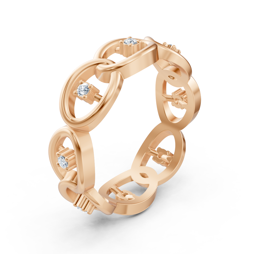 Rose gold diamond ring with chain link design