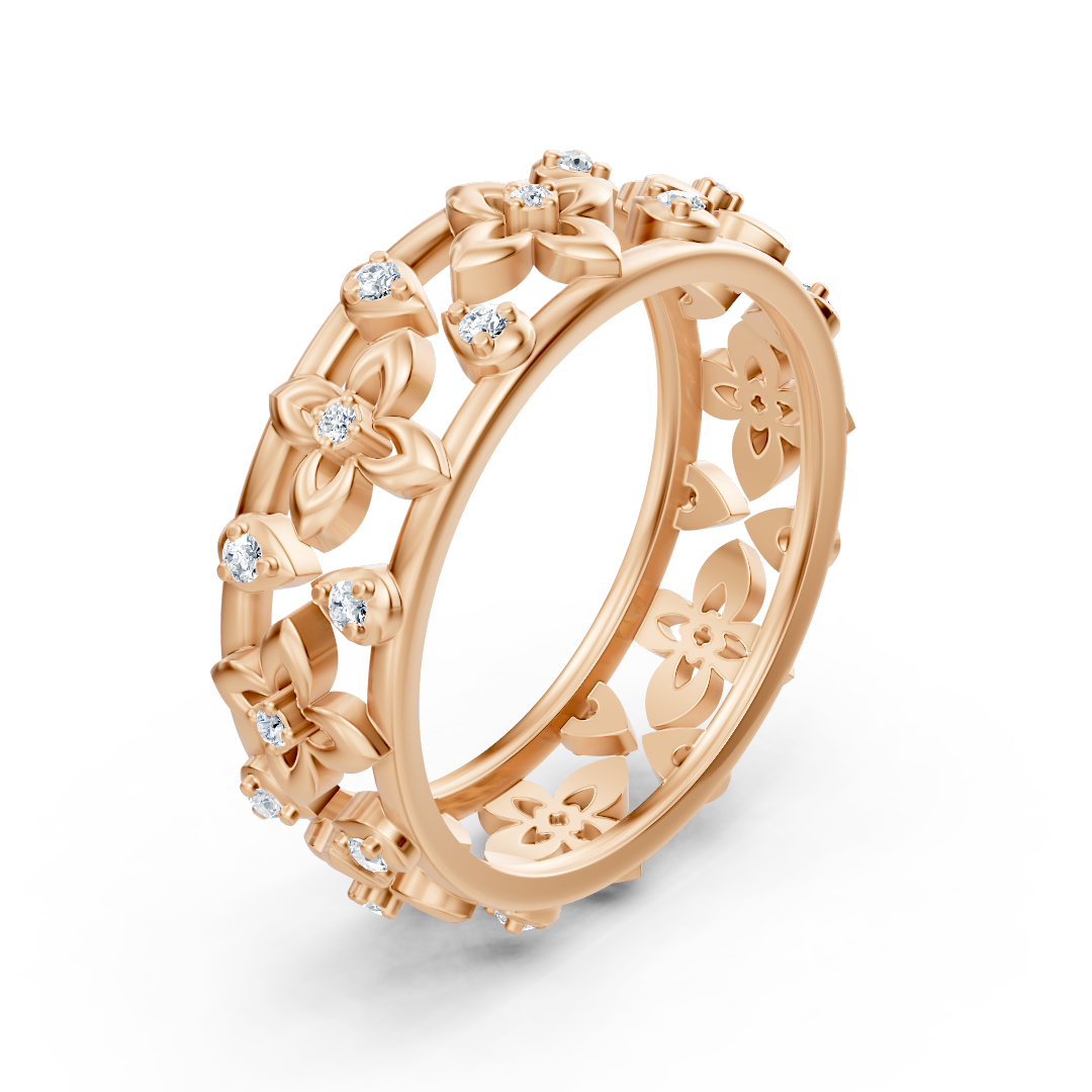 Edler Rosegold Ring mit Diamanten im Blüten Design – Filigrane Eleganz