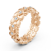 Bague élégante en or rose avec diamants – motif feuille en filigrane