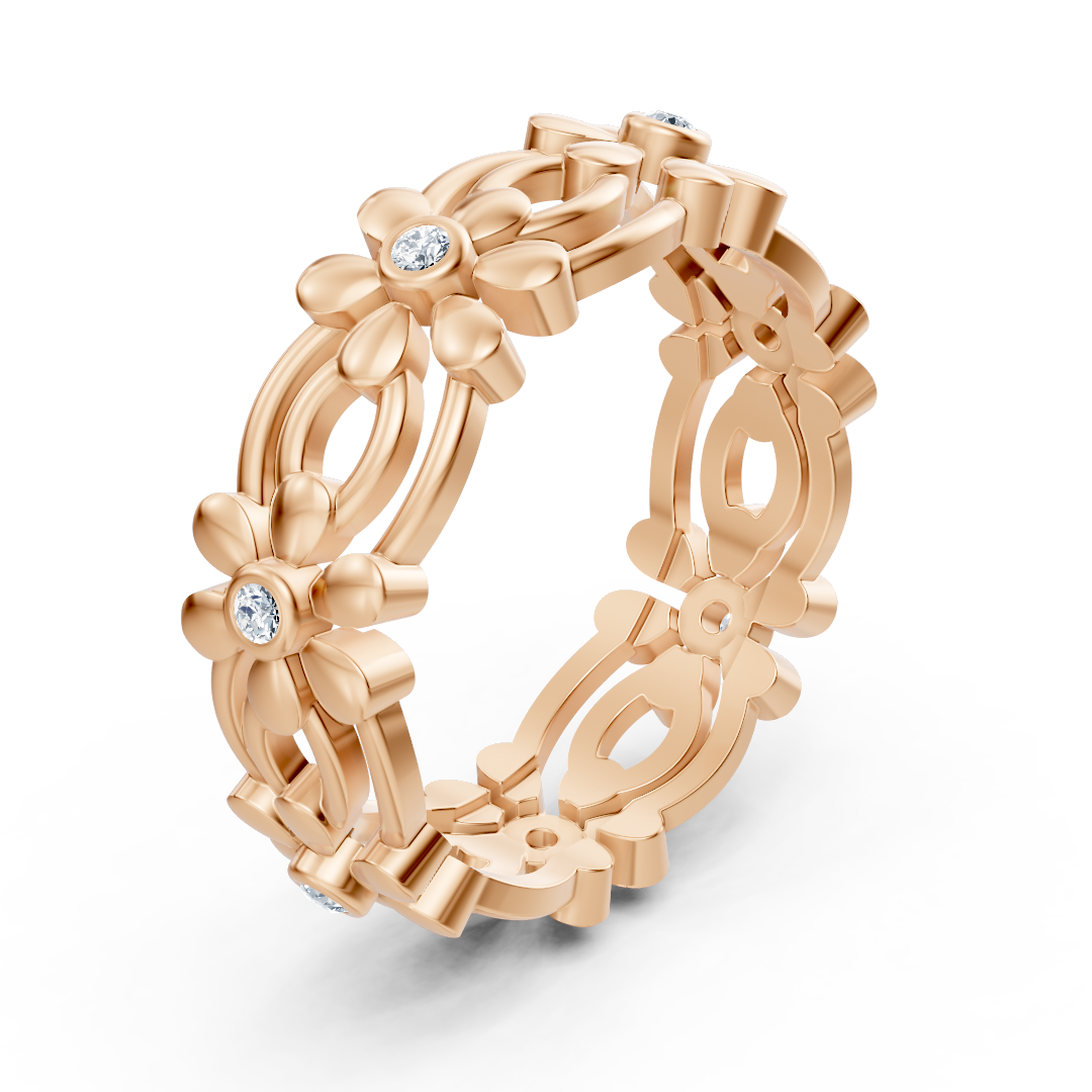 14 Karat Rosegold Pırlanta Blumen Ring "Zarte Blüte"