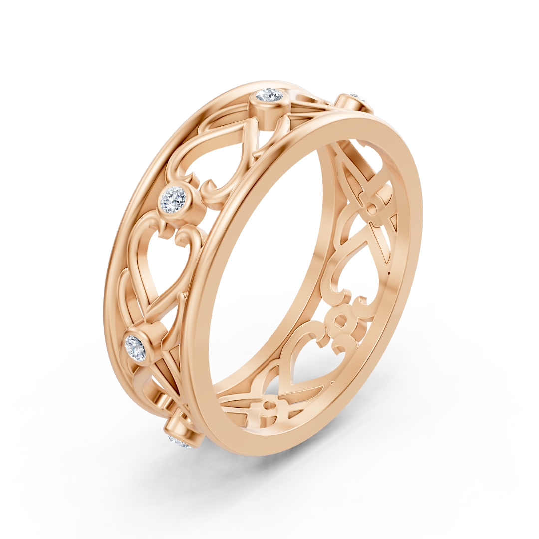 Eleganter Rotgold-Ring mit Runddiamanten im Bezel-Design
