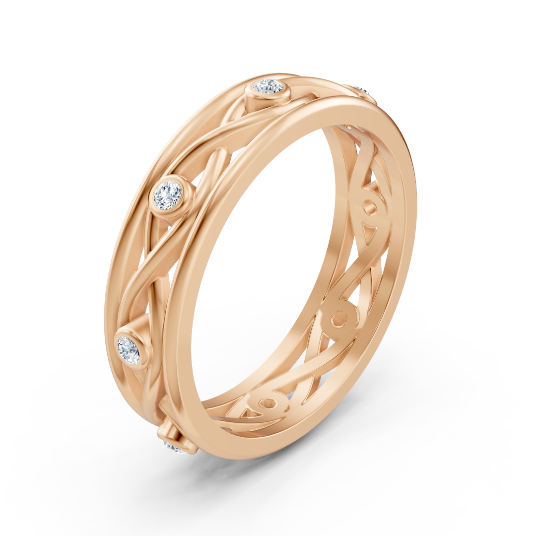 Eleganter Rotgold-Ring mit Runddiamanten im Bezel-Design