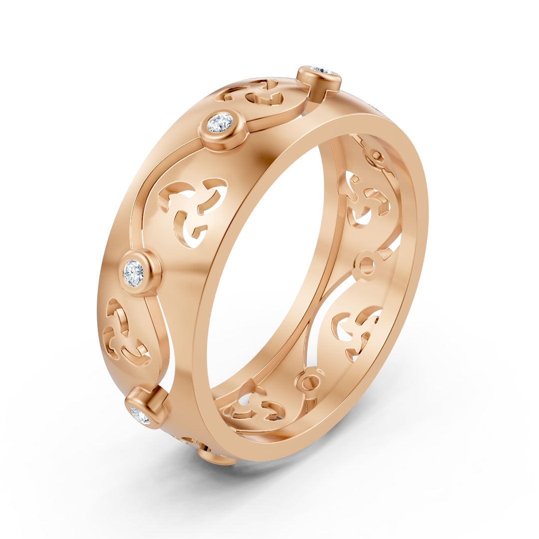 Eleganter Rotgold-Ring mit Runddiamanten im Bezel-Design