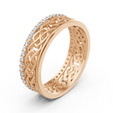 Modern rose gold ring with round diamonds in prong design