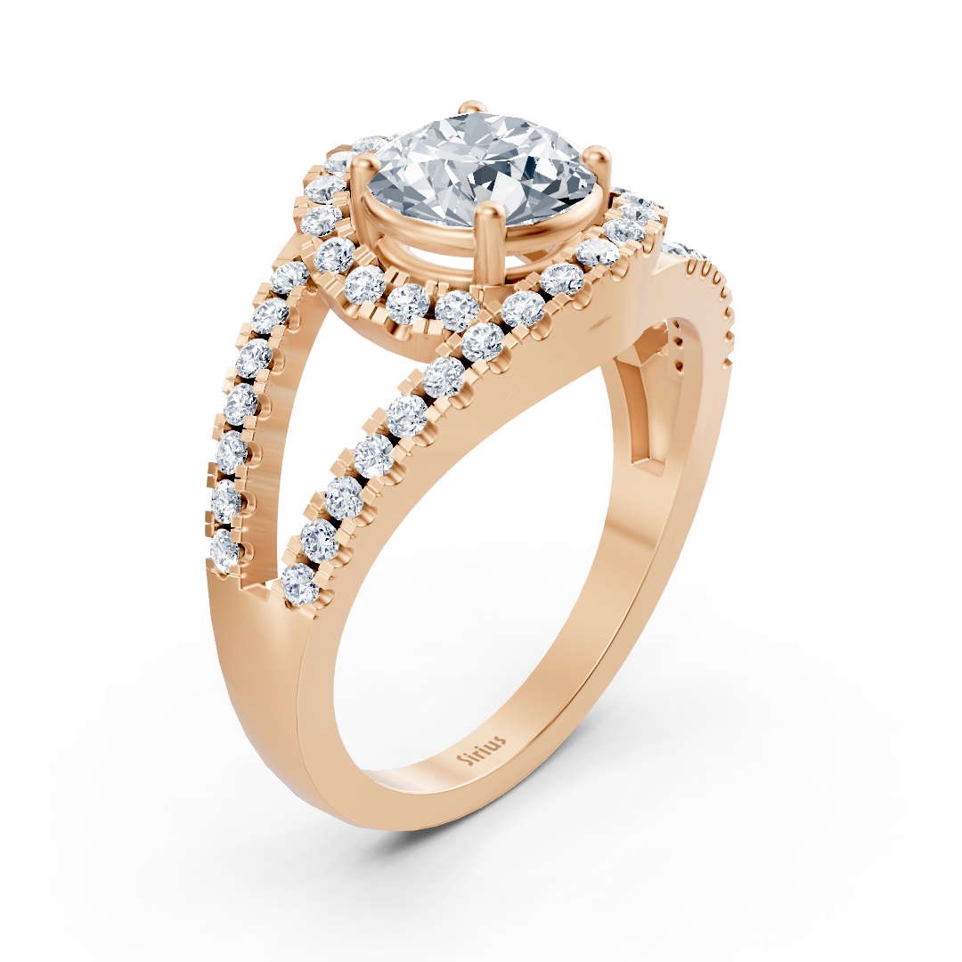 Rose gold diamond halo engagement ring