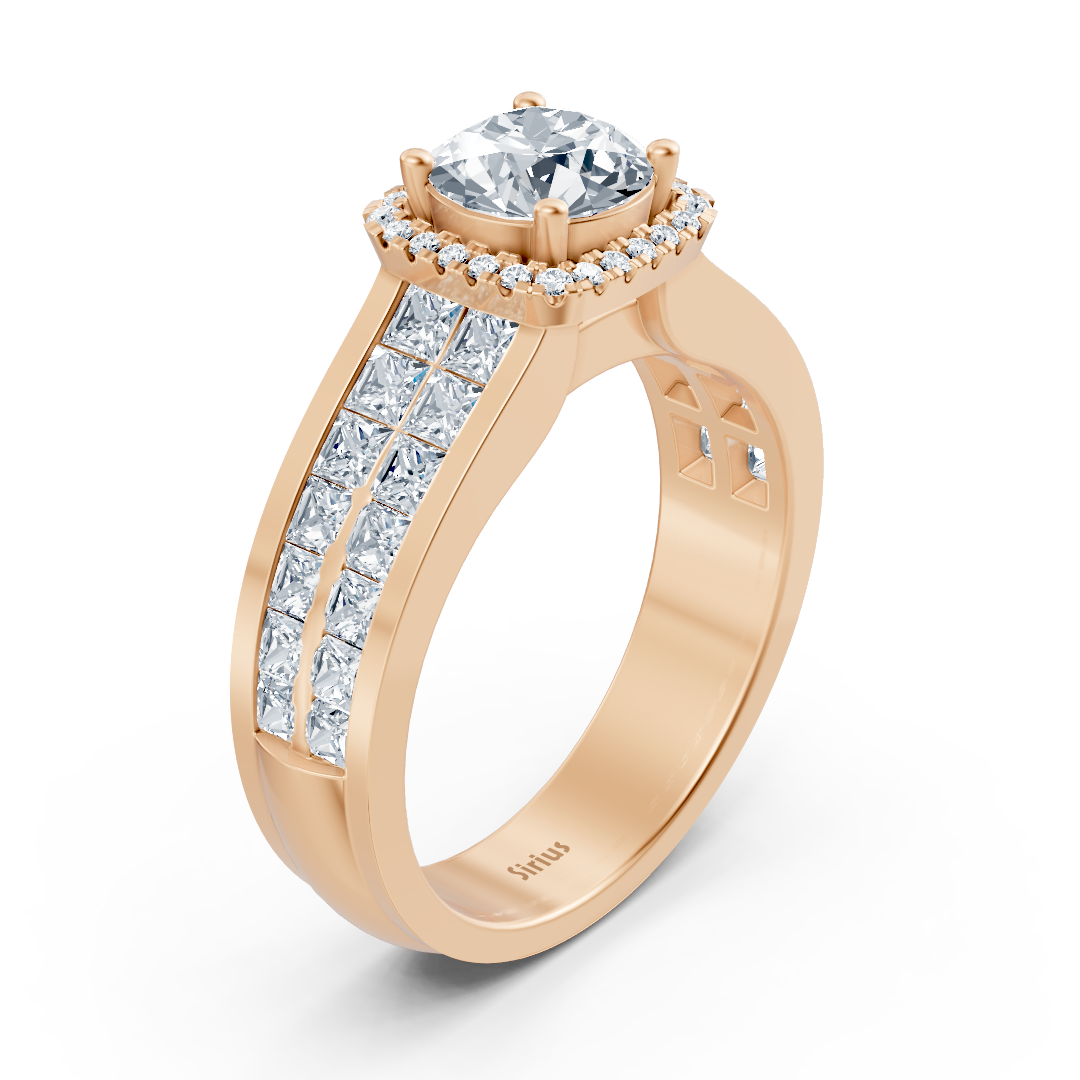 Extravaganter Diamant Verlobungsring mit Prinzess- und Brillantschliff aus 14 Karat Roségold