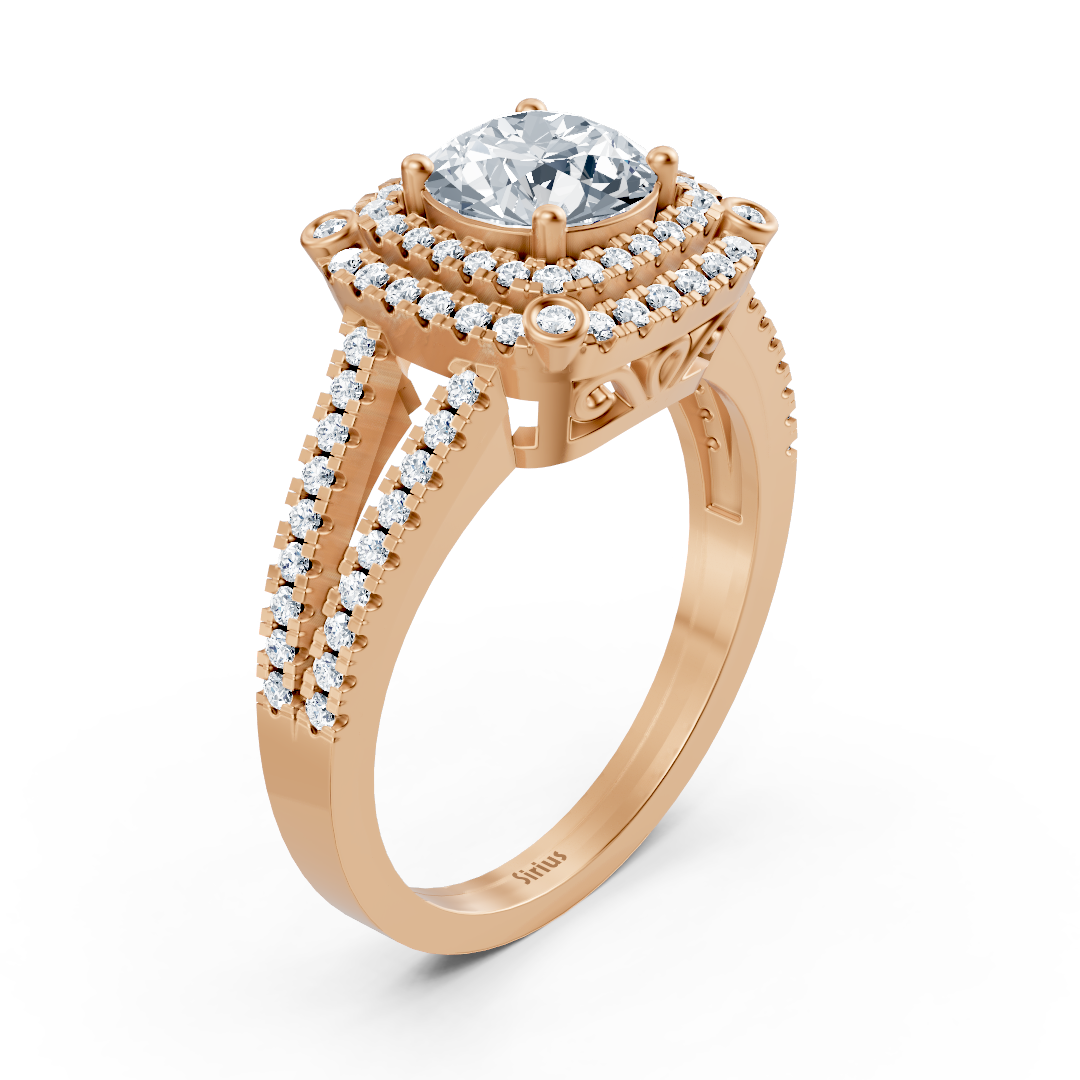 Roségold Doppel Halo Weisstopas Diamant Verlobungsring