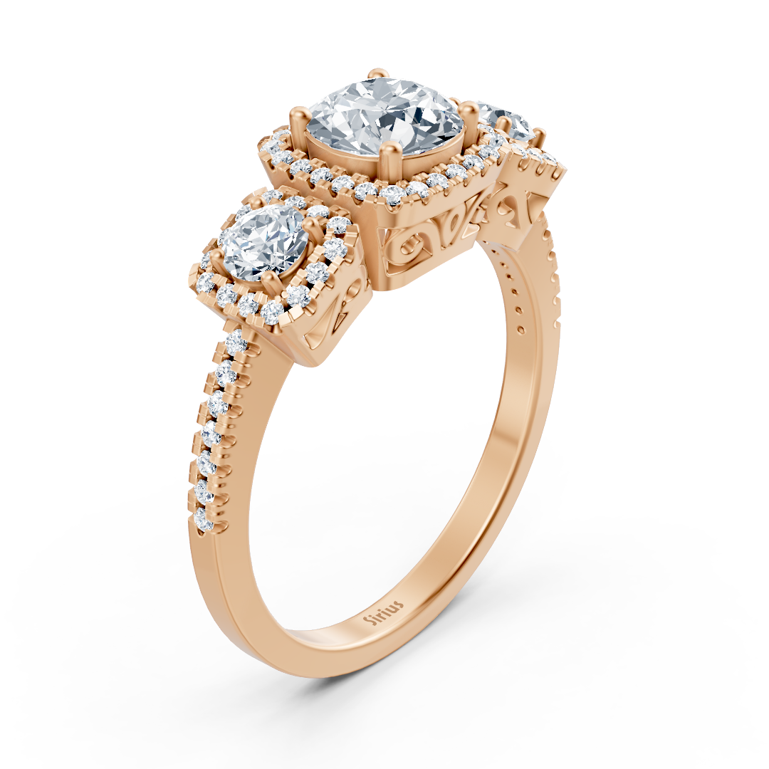 Bague de fiançailles 3 pierres en or rose et diamants