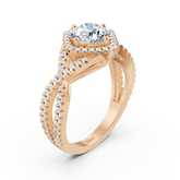 Diamond halo engagement ring in rose gold