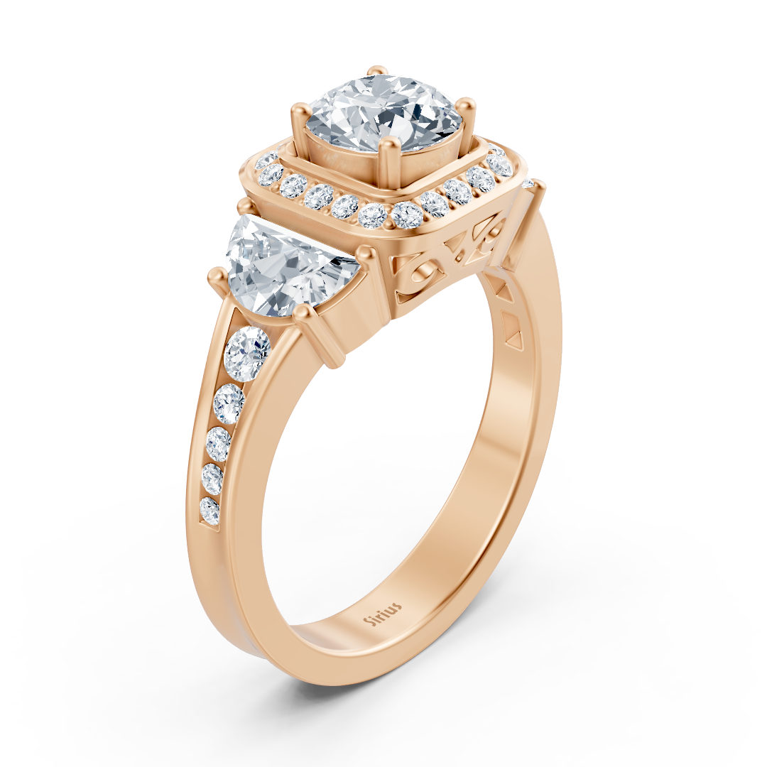 Bague de fiançailles 3 pierres diamant et rubis en or rose