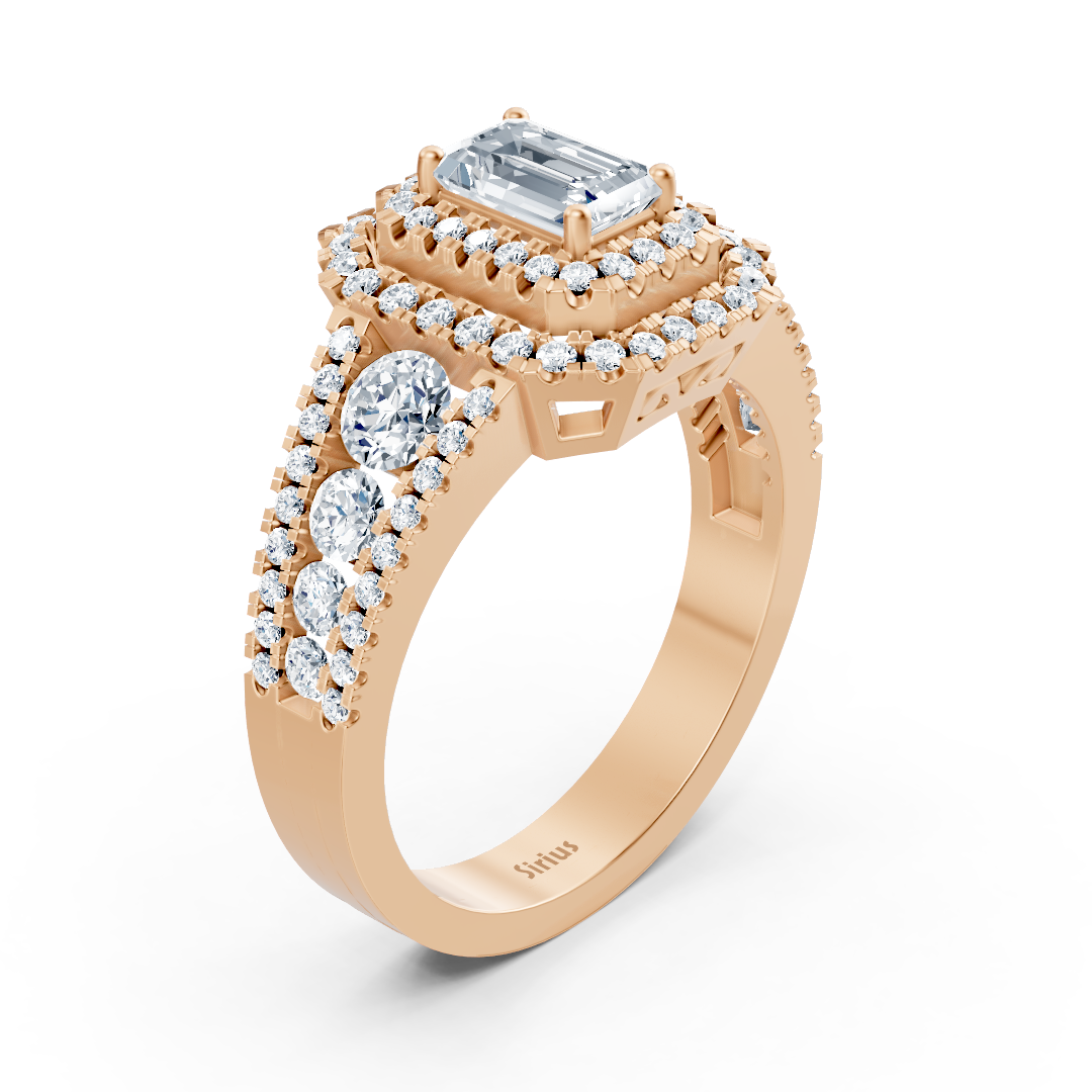 Bague de fiançailles halo diamant et saphir en or rose
