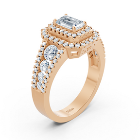 Bague de fiançailles halo diamant et saphir en or rose