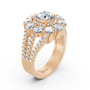 Roségoldener Halo-Ring mit Diamanten,Weisstopas, Smaragden & Rubinen