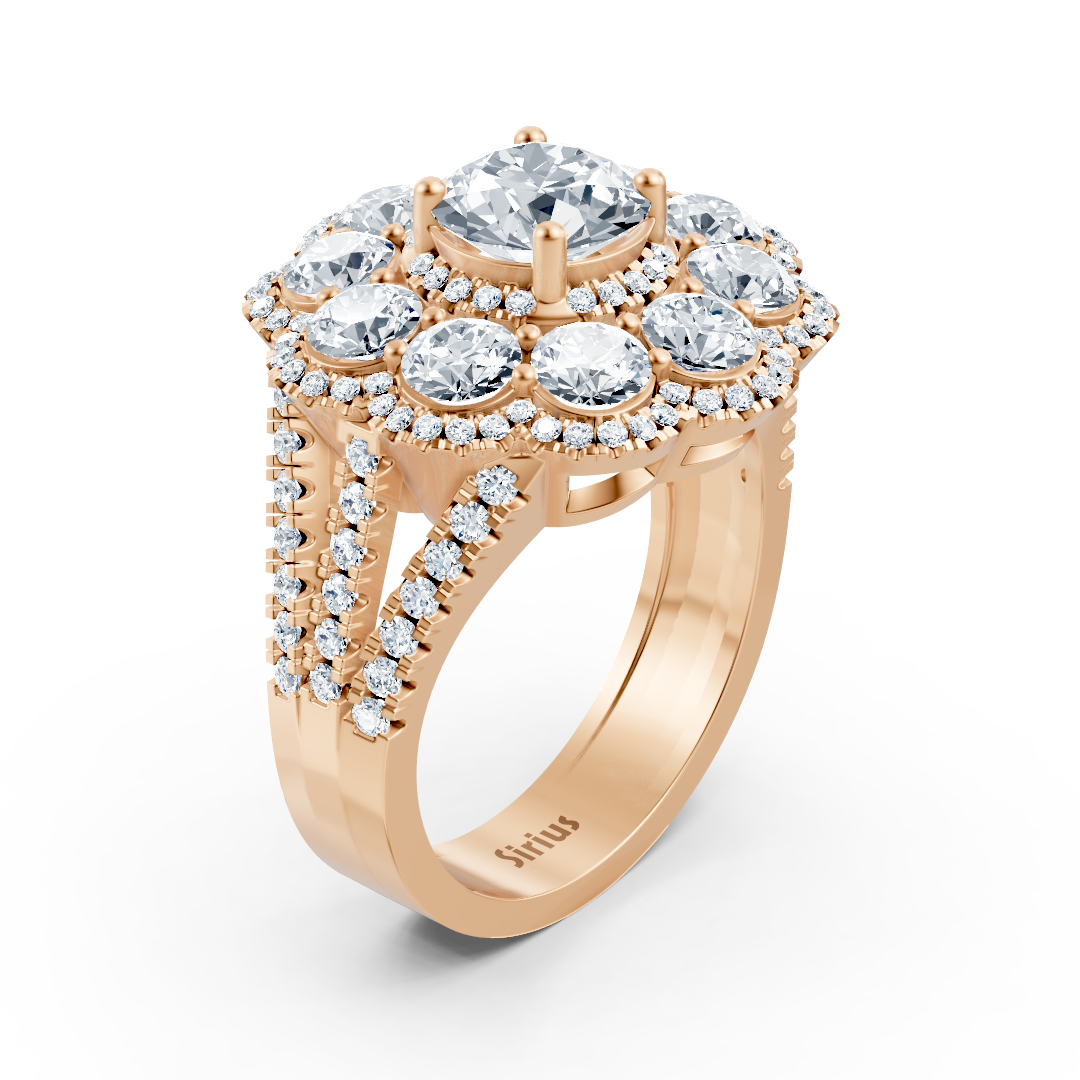 Diamond, emerald and ruby ​​ring rose gold