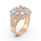 Diamond, emerald and ruby ​​ring rose gold