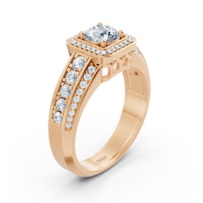 Bague en or rose 14 carats avec diamant taille princesse de 1,41 carat