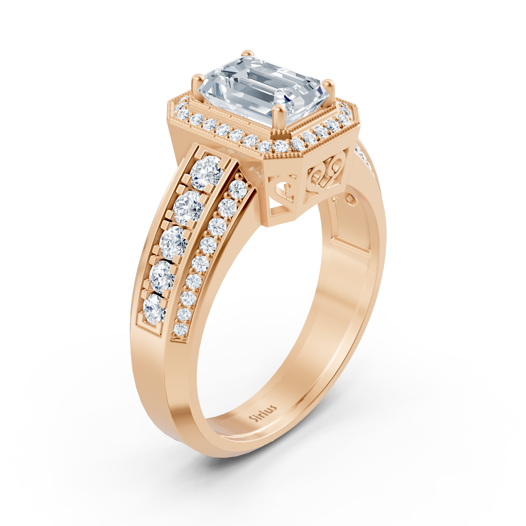 Birgie Sirius rose gold diamond &amp; emerald halo ring with emerald &amp; round cut