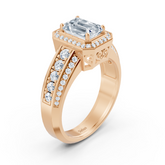 Bague halo en or rose avec diamants et émeraude Birgie Sirius avec émeraude et taille ronde