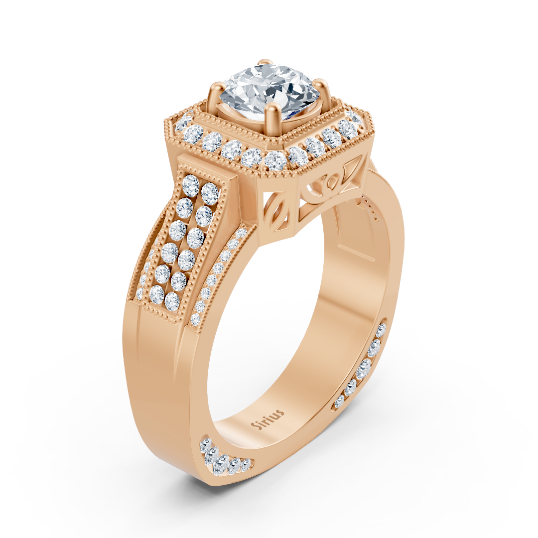 Birgie Sirius rose gold passion halo diamond ring with octagon cut ring