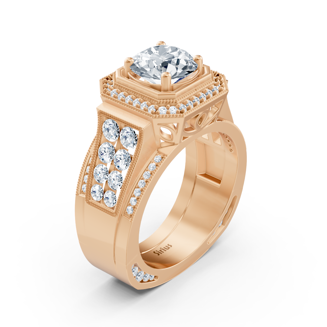 Bague Birgie Sirius en or rose avec diamant taille ronde halo Passion