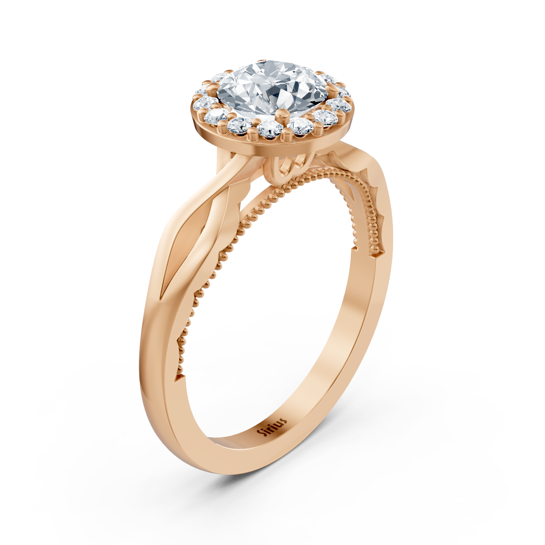 Bague de fiançailles en or rose avec diamant solitaire halo de 1,00 carat