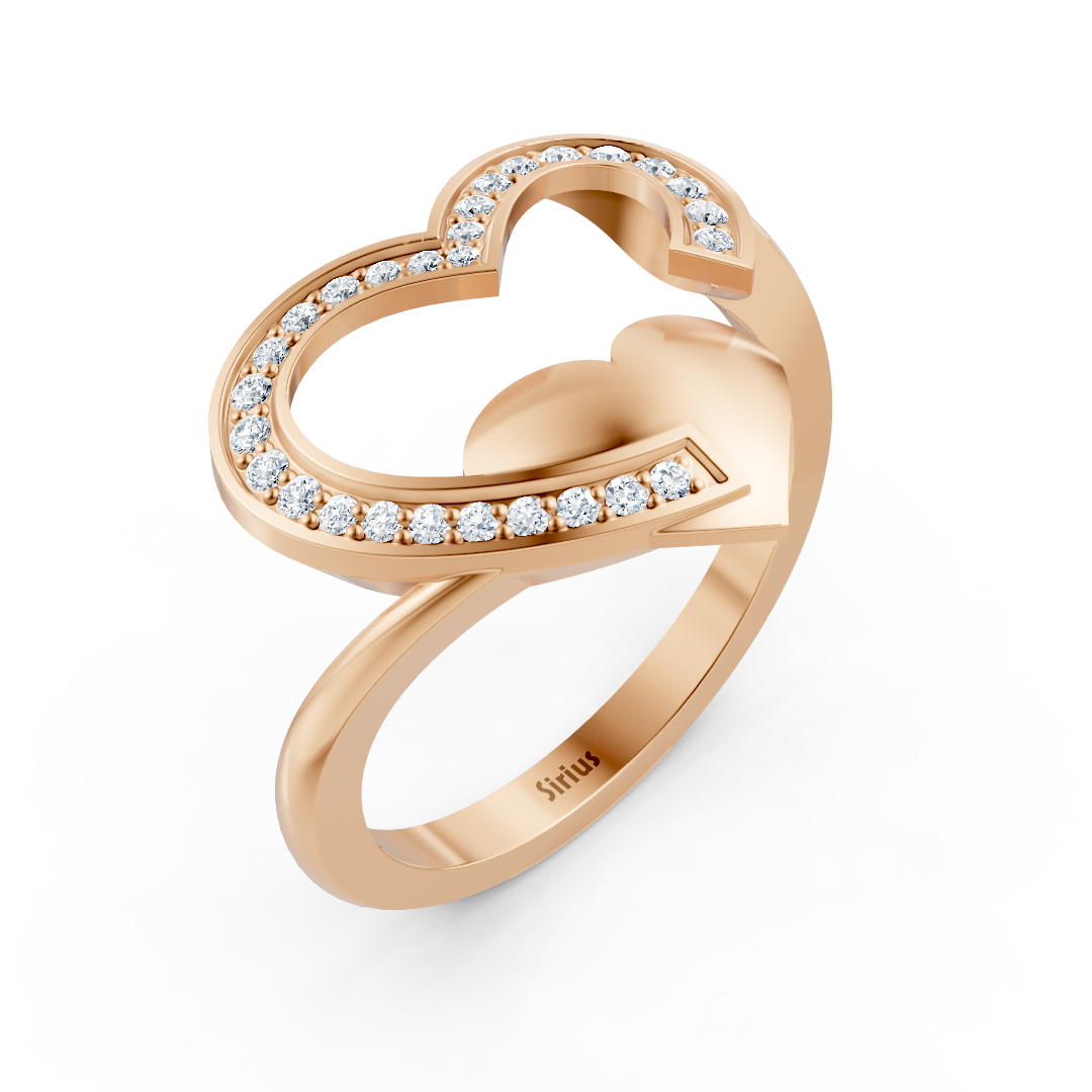 Romantic heart diamond ring in rose gold with pavé setting