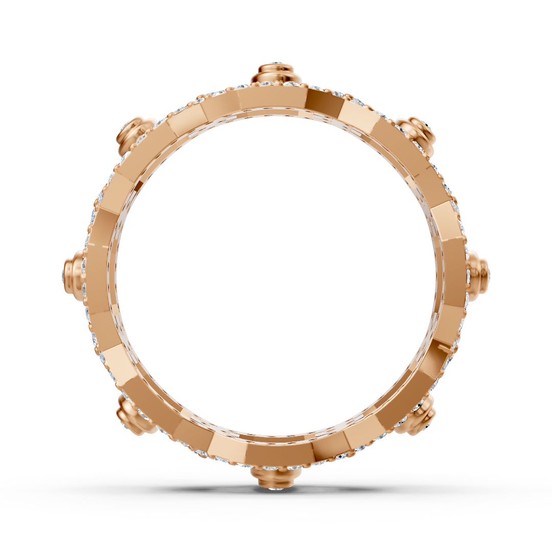 Rose gold diamond ring with chain and circle design