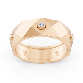 Modern rose gold ring with round diamonds in bezel design