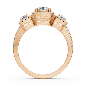 Bague de fiançailles 3 pierres en or rose et diamants