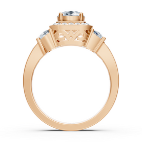Bague de fiançailles 3 pierres diamant et rubis en or rose