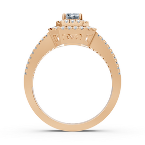 Bague de fiançailles halo diamant et saphir en or rose