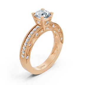 Bague en or rose 14 carats avec diamant taille ronde