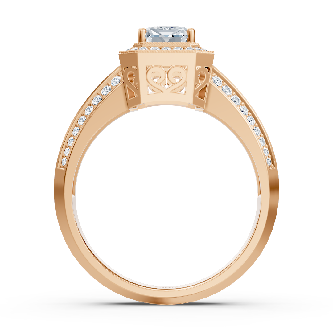 Birgie Sirius rose gold diamond &amp; emerald halo ring with emerald &amp; round cut