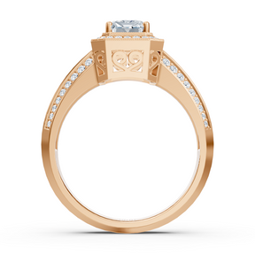 Bague halo en or rose avec diamants et émeraude Birgie Sirius avec émeraude et taille ronde