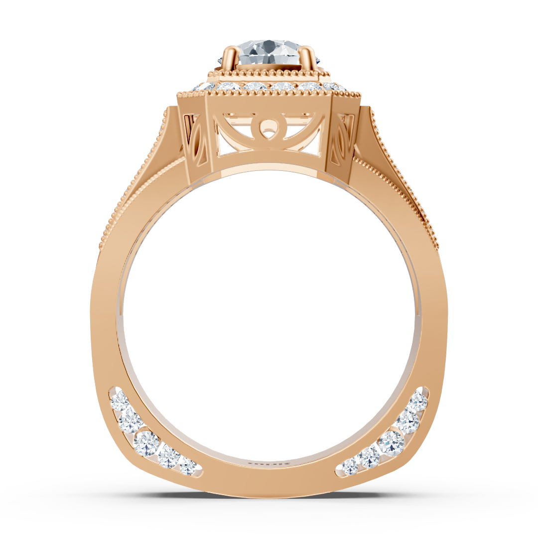 Birgie Sirius rose gold passion halo diamond ring with octagon cut ring