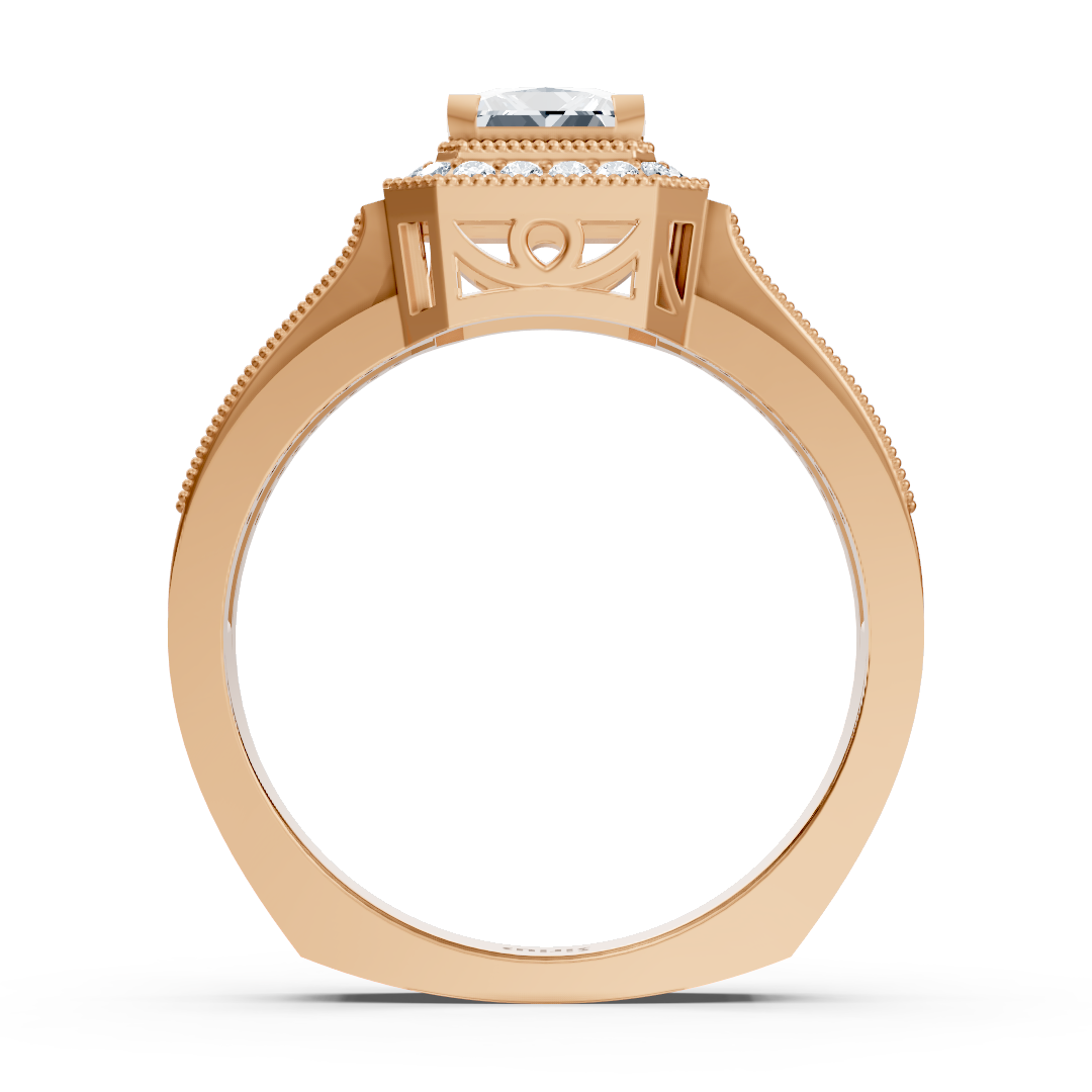 Birgie Sirius rose gold diamond &amp; sapphire halo ring with princess &amp; round cut