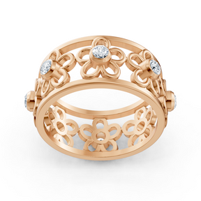 Filigraner Blumenring mit Diamanten in 14K Rosegold