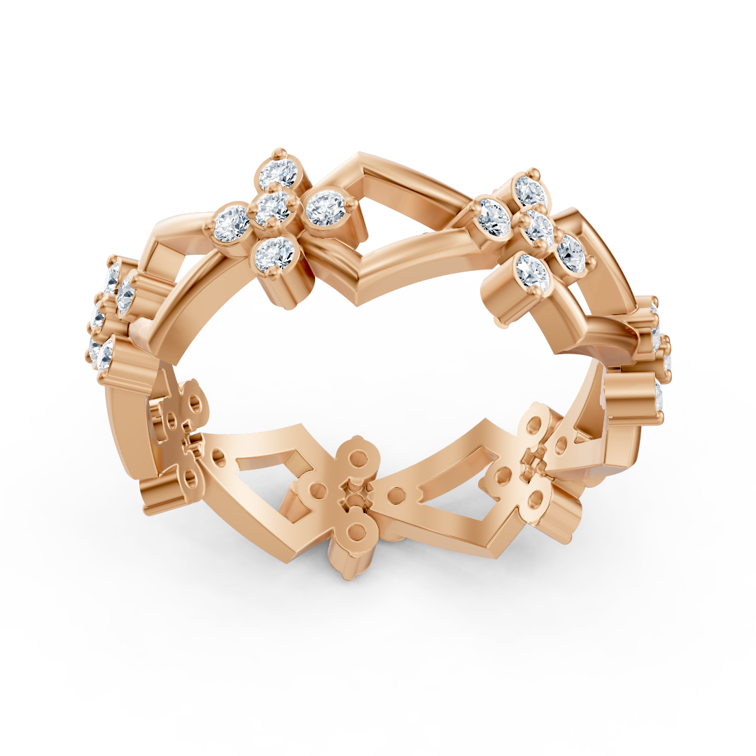 Bague diamant Birgie en or rose 14 carats avec diamants ronds taille brillant