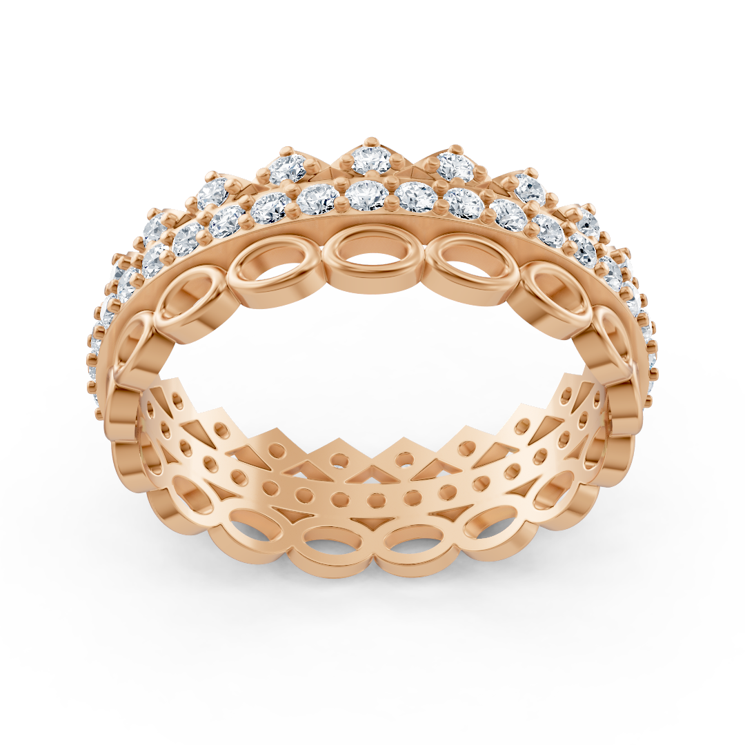 Luxurious 14K rose gold memoire ring with diamonds
