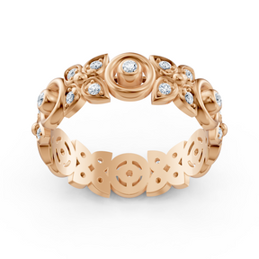 Rose gold diamond ring with a floral design