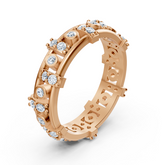 14 carat rose gold diamond memoire ring - modern ladies' ring with bezel and prong setting