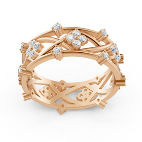 Rose gold diamond ring with a floral design