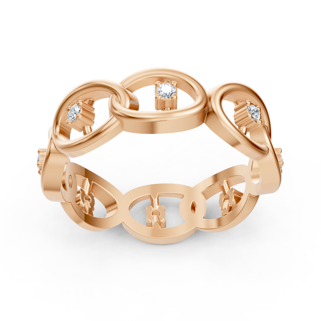 Rose gold diamond ring with chain link design