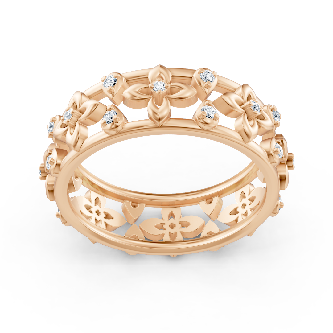 Edler Rosegold Ring mit Diamanten im Blüten Design – Filigrane Eleganz
