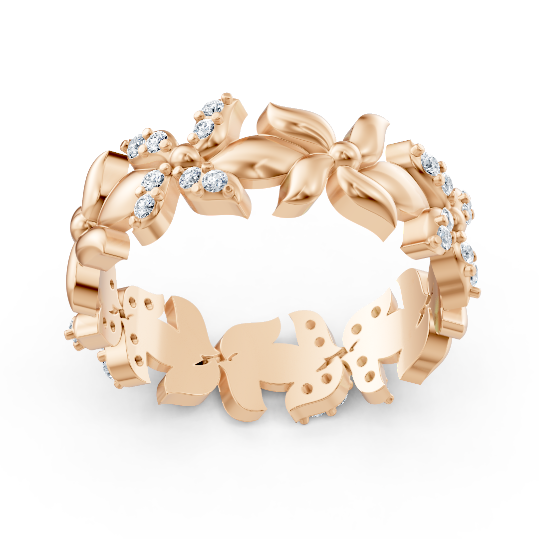 Sparkling rose gold ring with diamonds – butterfly design
