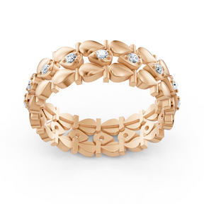 Bague élégante en or rose avec diamants – motif feuille en filigrane