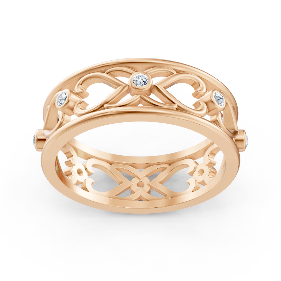 Eleganter Rotgold-Ring mit Runddiamanten im Bezel-Design