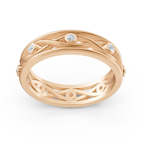 Bague élégante en or rose avec diamants ronds en forme de lunette
