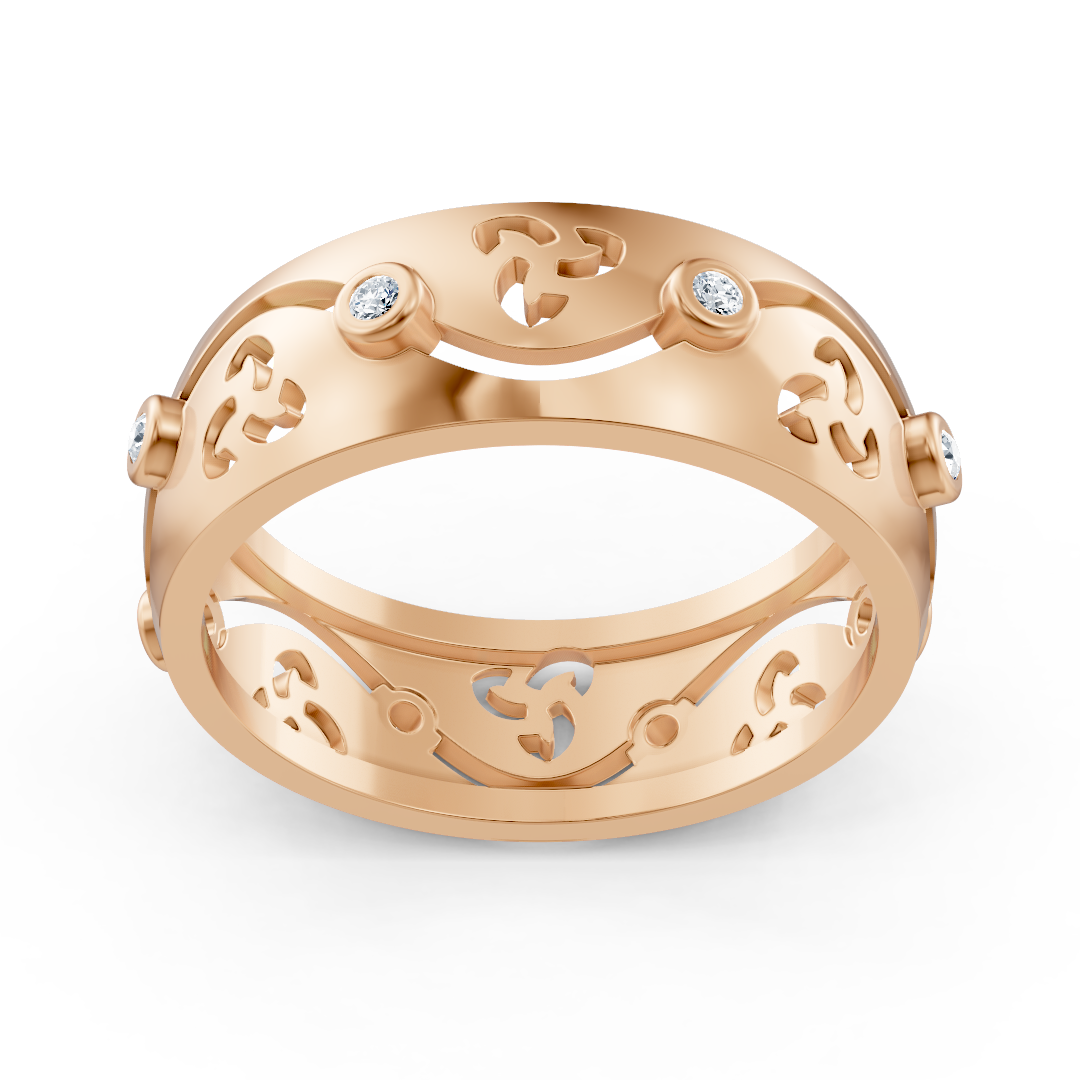 Eleganter Rotgold-Ring mit Runddiamanten im Bezel-Design