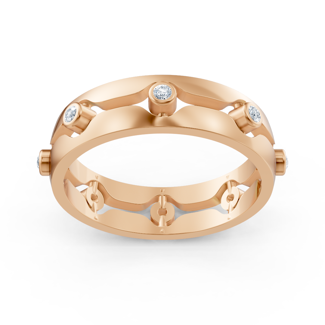 Bague élégante en or rose avec diamants ronds en forme de lunette